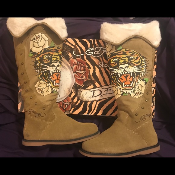 Ed Hardy Shoes - Ed hardy knee high suede boots